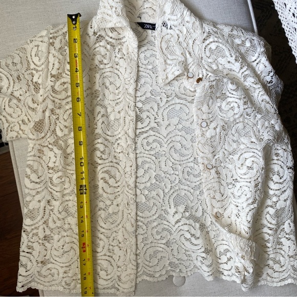 ZARA Cream Ivory Lace Button Down Polo Jacket size XS - Picture 8 of 11
